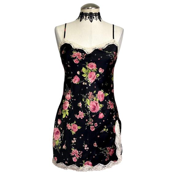 Vintage Y2k Victoria's Secret Satin Lace Floral Gothic Coquette Slip Dress - Picture 1 of 14